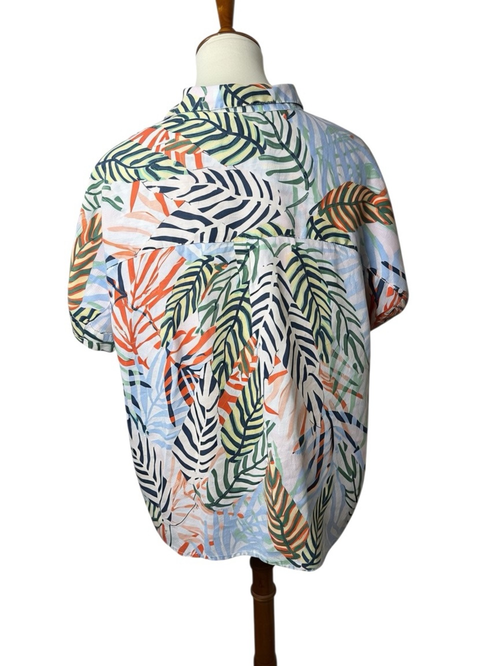 Tahari 100% Linen Tropical Leaf Print Button Front Shirt XL - Picture 2 of 7